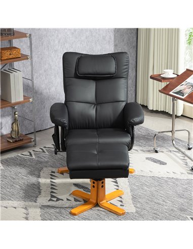 HOMCOM Faux Leather Massage Recliner Chair, with Storage Ottoman - Black 700-177V71BK