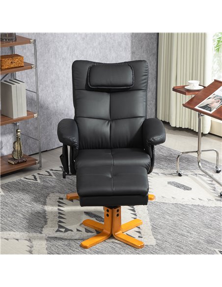 HOMCOM Faux Leather Massage Recliner Chair, with Storage Ottoman - Black 700-177V71BK - pic 101106 | FastDaddyshop