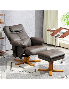 HOMCOM Faux Leather Massage Recliner Chair, with Storage Ottoman - Brown 700-177V71DR 2