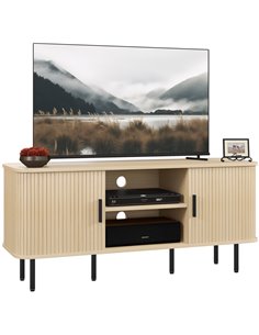 HOMCOM TV Stand Cabinet for TVs up to 55 Inches, TV Unit with Storage Shelves and Cupboard for Living Room, Oak Tone 83B-039V80A