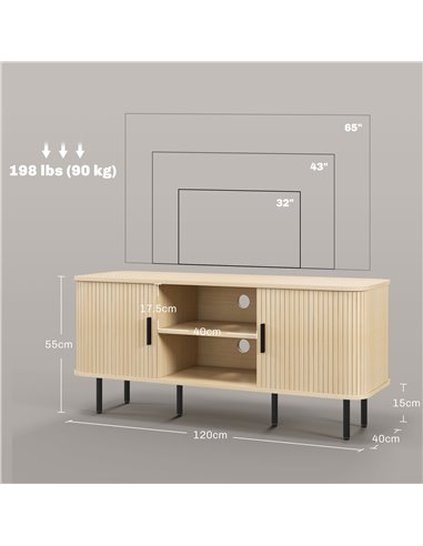HOMCOM TV Stand Cabinet for TVs up to 55 Inches, TV Unit with Storage Shelves and Cupboard for Living Room, Oak Tone 83B-039V80A