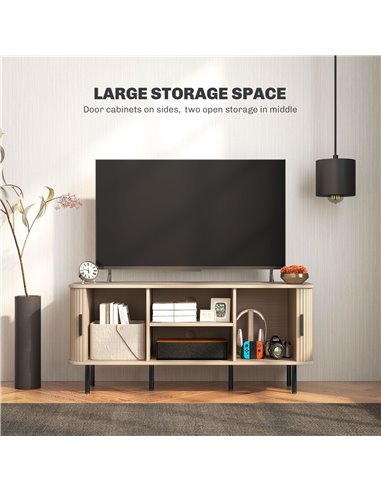 HOMCOM TV Stand Cabinet for TVs up to 55 Inches, TV Unit with Storage Shelves and Cupboard for Living Room, Oak Tone 83B-039V80A