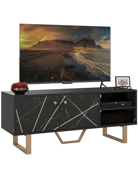 HOMCOM TV Stand Cabinet for TVs up to 50 Inches, TV Unit with Storage Shelves and Cupboard for Living Room, Black Marble Tone 83 - pic 101134 | FastDaddyshop