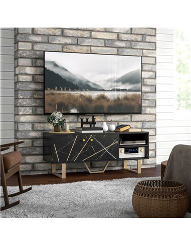 HOMCOM TV Stand Cabinet for TVs up to 50 Inches, TV Unit with Storage Shelves and Cupboard for Living Room, Black Marble Tone 83