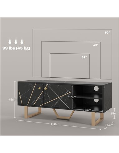 HOMCOM TV Stand Cabinet for TVs up to 50 Inches, TV Unit with Storage Shelves and Cupboard for Living Room, Black Marble Tone 83