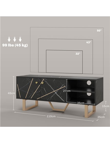 HOMCOM TV Stand Cabinet for TVs up to 50 Inches, TV Unit with Storage Shelves and Cupboard for Living Room, Black Marble Tone 83 - pic 101136 | FastDaddyshop