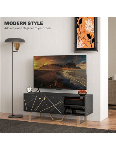 HOMCOM TV Stand Cabinet for TVs up to 50 Inches, TV Unit with Storage Shelves and Cupboard for Living Room, Black Marble Tone 83