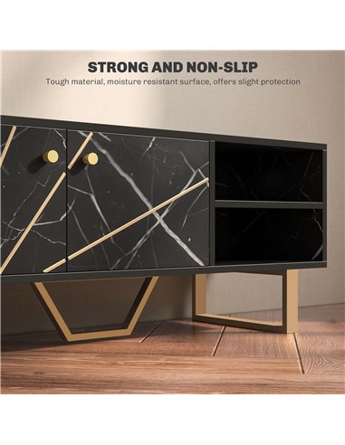 HOMCOM TV Stand Cabinet for TVs up to 50 Inches, TV Unit with Storage Shelves and Cupboard for Living Room, Black Marble Tone 83