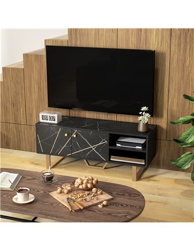 HOMCOM TV Stand Cabinet for TVs up to 50 Inches, TV Unit with Storage Shelves and Cupboard for Living Room, Black Marble Tone 83