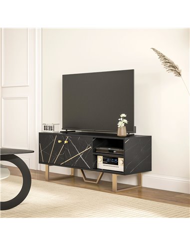 HOMCOM TV Stand Cabinet for TVs up to 50 Inches, TV Unit with Storage Shelves and Cupboard for Living Room, Black Marble Tone 83