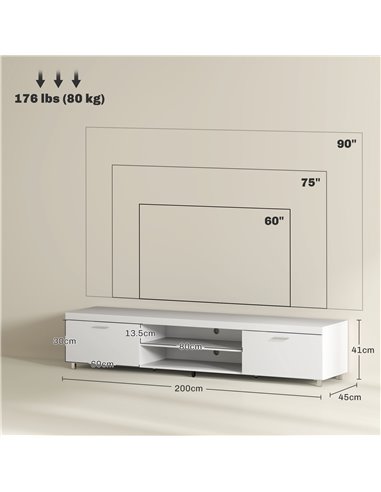 HOMCOM Modern TV unit Cabinet Entertainment Centre for TVs up to 90" w/ Cabinet Shelf for Living room Bedroom White 839-257V00WT