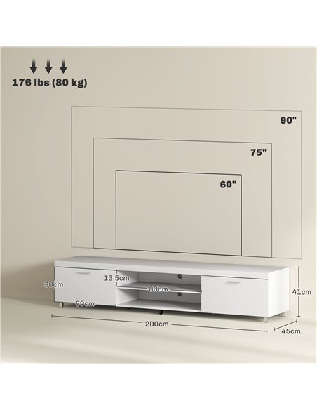 HOMCOM Modern TV unit Cabinet Entertainment Centre for TVs up to 90" w/ Cabinet Shelf for Living room Bedroom White 839-257V00WT - pic 101145 | FastDaddyshop