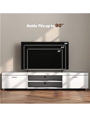HOMCOM Modern TV unit Cabinet Entertainment Centre for TVs up to 90" w/ Cabinet Shelf for Living room Bedroom White 839-257V00WT