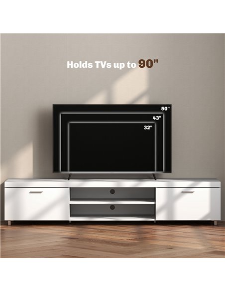 HOMCOM Modern TV unit Cabinet Entertainment Centre for TVs up to 90" w/ Cabinet Shelf for Living room Bedroom White 839-257V00WT - pic 101150 | FastDaddyshop