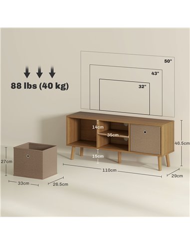 HOMCOM TV Cabinet Stand Unit for TVs up to 50'' with Foldable Drawers, Entertainment Centre for Living Room Brown 839-099V80LR