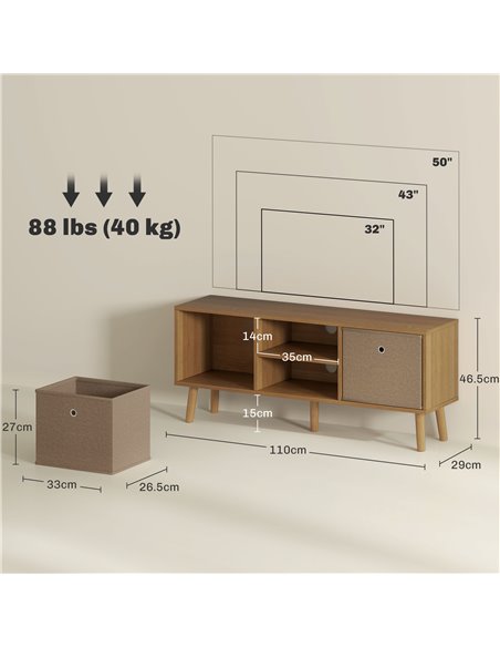 HOMCOM TV Cabinet Stand Unit for TVs up to 50'' with Foldable Drawers, Entertainment Centre for Living Room Brown 839-099V80LR - pic 101154 | FastDaddyshop