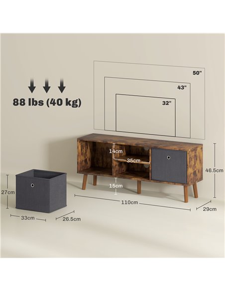 HOMCOM TV Cabinet Stand Unit for TVs up to 50'' with Foldable Drawers, Entertainment Centre for Living Room Rustic Brown 839-099 - pic 101163 | FastDaddyshop