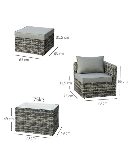 Outsunny 2 Seater Rattan Garden Furniture Set w/ Tall Glass-Top Table Aluminium Frame Balcony Sofa, Mixed Grey - pic 10117 | FastDaddyshop