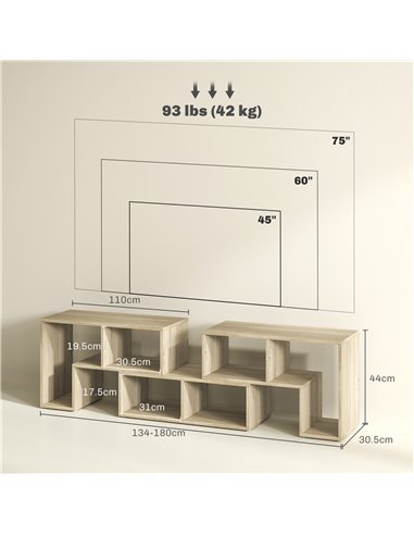 HOMCOM TV Stand for TVs up to 75 Inches, Free Combination TV Unit with Storage Shelves, Extendable Entertainment Centre for Livi