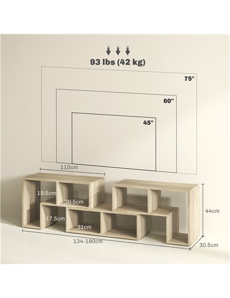 HOMCOM TV Stand for TVs up to 75 Inches, Free Combination TV Unit with Storage Shelves, Extendable Entertainment Centre for Livi - pic 101190 | FastDaddyshop