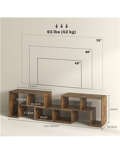 HOMCOM TV Stand for TVs up to 75 Inches, Free Combination TV Unit with Storage Shelves, Extendable Entertainment Centre for Livi