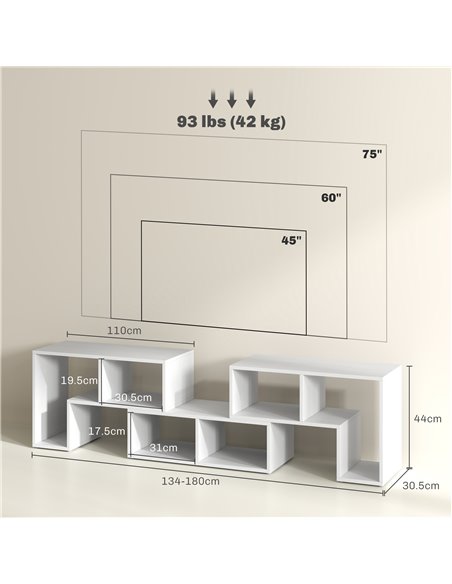 HOMCOM TV Stand for TVs up to 75 Inches, Free Combination TV Unit with Storage Shelves, Extendable Entertainment Centre for Livi - pic 101208 | FastDaddyshop