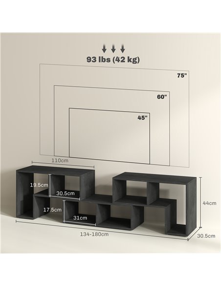 HOMCOM TV Stand for TVs up to 75 Inches, Free Combination TV Unit with Storage Shelves, Extendable Entertainment Centre for Livi - pic 101217 | FastDaddyshop