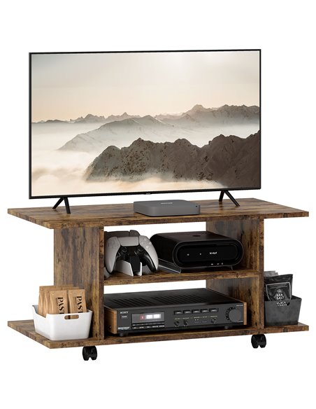 HOMCOM Modern TV Cabinet Stand Storage Shelves Table Mobile Bedroom Furniture Bookshelf Bookcase Rustic Brown 83B-100V00RB - pic 101233 | FastDaddyshop