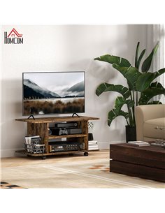 HOMCOM Modern TV Cabinet Stand Storage Shelves Table Mobile Bedroom Furniture Bookshelf Bookcase Rustic Brown 83B-100V00RB 2