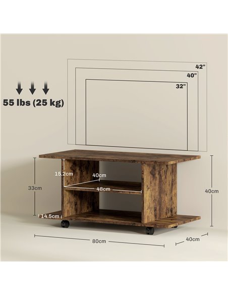 HOMCOM Modern TV Cabinet Stand Storage Shelves Table Mobile Bedroom Furniture Bookshelf Bookcase Rustic Brown 83B-100V00RB - pic 101235 | FastDaddyshop