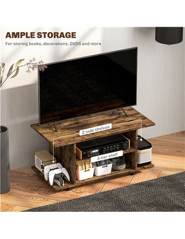 HOMCOM Modern TV Cabinet Stand Storage Shelves Table Mobile Bedroom Furniture Bookshelf Bookcase Rustic Brown 83B-100V00RB