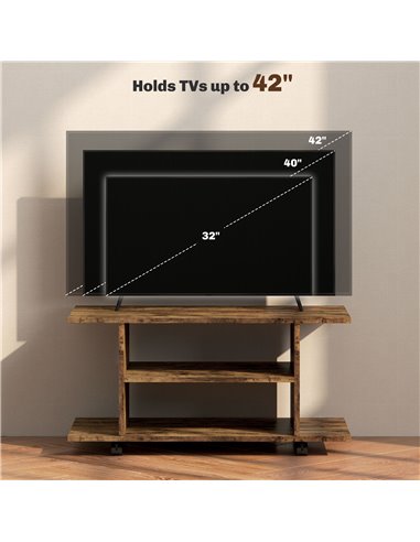 HOMCOM Modern TV Cabinet Stand Storage Shelves Table Mobile Bedroom Furniture Bookshelf Bookcase Rustic Brown 83B-100V00RB
