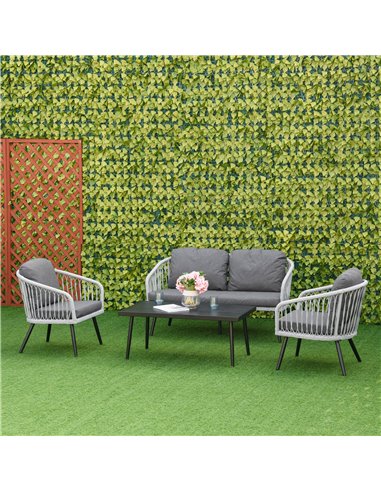 Outsunny 5-Seater Rattan Patio Sofa Set Garden Furniture Set with 2 Single Cushioned Sofas, 1 Loveseat and 1 Coffee Table for Ou
