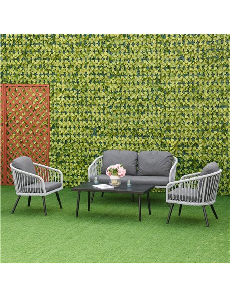 Outsunny 5-Seater Rattan Patio Sofa Set Garden Furniture Set with 2 Single Cushioned Sofas, 1 Loveseat and 1 Coffee Table for Ou - pic 10124 | FastDaddyshop