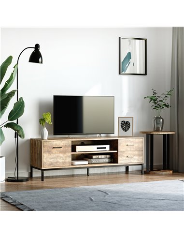 HOMCOM Light Industrial-Style TV Stand Cabinet - Brown/Black 839-267CF
