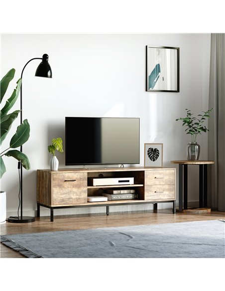 HOMCOM Light Industrial-Style TV Stand Cabinet - Brown/Black 839-267CF - pic 101243 | FastDaddyshop