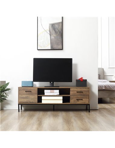 HOMCOM Light Industrial-Style TV Stand Cabinet - Brown/Black 839-267CF