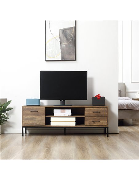 HOMCOM Light Industrial-Style TV Stand Cabinet - Brown/Black 839-267CF - pic 101248 | FastDaddyshop