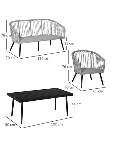 Outsunny 5-Seater Rattan Patio Sofa Set Garden Furniture Set with 2 Single Cushioned Sofas, 1 Loveseat and 1 Coffee Table for Ou