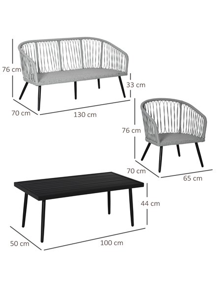 Outsunny 5-Seater Rattan Patio Sofa Set Garden Furniture Set with 2 Single Cushioned Sofas, 1 Loveseat and 1 Coffee Table for Ou - pic 10125 | FastDaddyshop
