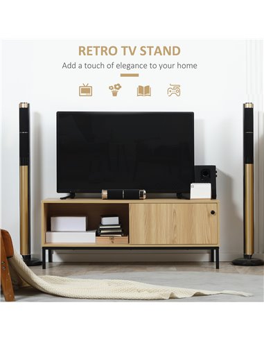 HOMCOM 50" Screen TV Stand, with Sliding Door Storage - Wood-Effect 839-268