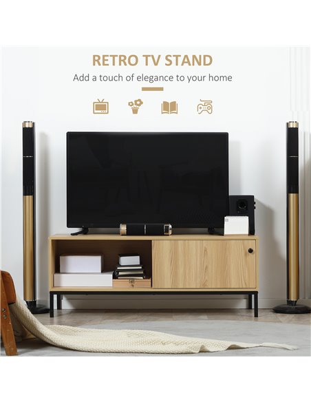 HOMCOM 50" Screen TV Stand, with Sliding Door Storage - Wood-Effect 839-268 - pic 101254 | FastDaddyshop