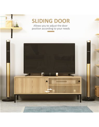 HOMCOM 50" Screen TV Stand, with Sliding Door Storage - Wood-Effect 839-268