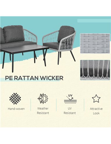 Outsunny 5-Seater Rattan Patio Sofa Set Garden Furniture Set with 2 Single Cushioned Sofas, 1 Loveseat and 1 Coffee Table for Ou
