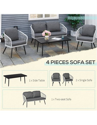 Outsunny 5-Seater Rattan Patio Sofa Set Garden Furniture Set with 2 Single Cushioned Sofas, 1 Loveseat and 1 Coffee Table for Ou