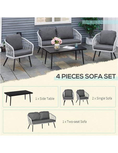 Outsunny 5-Seater Rattan Patio Sofa Set Garden Furniture Set with 2 Single Cushioned Sofas, 1 Loveseat and 1 Coffee Table for Ou - pic 10127 | FastDaddyshop