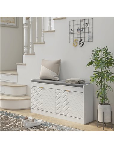 HOMCOM Shoe Storage with Seat, Upholstered Entryway Bench, Shoe Bench with 2 Flip Drawers and 2 Vents for 8 Pairs of Shoes 837-4