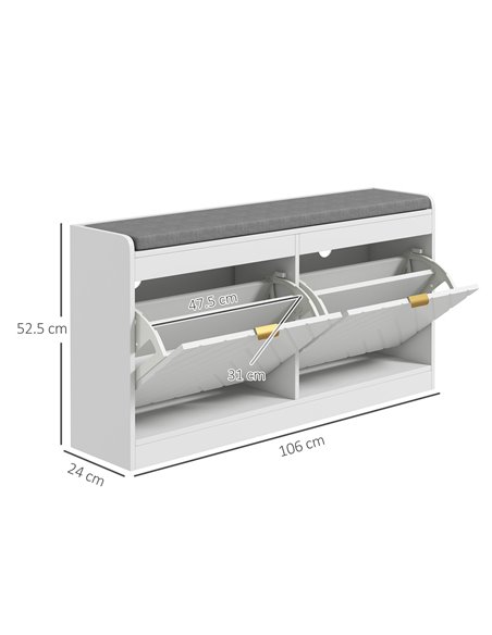HOMCOM Shoe Storage with Seat, Upholstered Entryway Bench, Shoe Bench with 2 Flip Drawers and 2 Vents for 8 Pairs of Shoes 837-4 - pic 101307 | FastDaddyshop