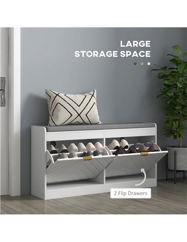 HOMCOM Shoe Storage with Seat, Upholstered Entryway Bench, Shoe Bench with 2 Flip Drawers and 2 Vents for 8 Pairs of Shoes 837-4