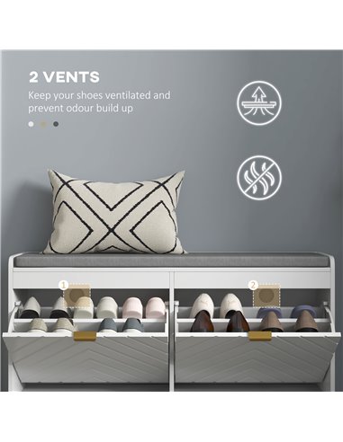 HOMCOM Shoe Storage with Seat, Upholstered Entryway Bench, Shoe Bench with 2 Flip Drawers and 2 Vents for 8 Pairs of Shoes 837-4
